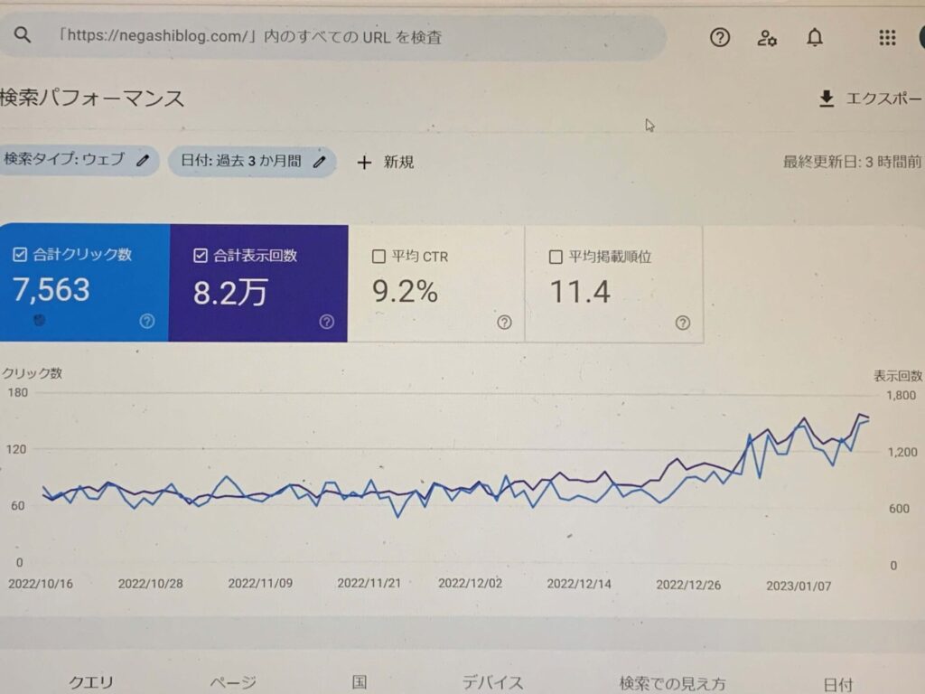 ブログ約9ヶ月時点でのサーチコンソールのグラフ